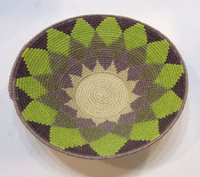 Unmarked Swaziland Africa Tight Woven Fiber Thread Green 3x9 Basket Bowl picture