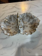 Vintage Antique Large 2 Part Divided Gold Trimmed  Porcelain Serving  Platter picture