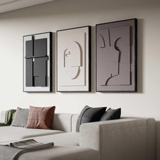 Large 3D Textured Framed Wall Art for Living Room, 3pcs Abstract Geometric Re... picture
