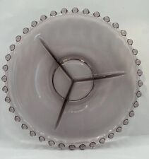 VTG Amethyst Glass 3-Section Beaded Edge Candlewick Granny Core Tidbit Dish picture