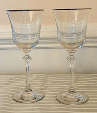 Vintage Oneida Crystal Tosca Platinum Wine Goblets Set of 2 Silver Rim 8.5”  picture