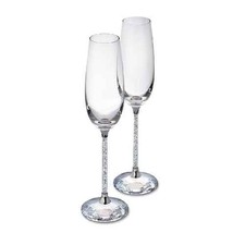 2 Crystal Champagne Flutes with Swarovski Crystal Elements Stem Crystalline picture