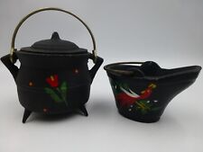 Wilton? Cast Iron Miniature Pot w/Lid, Handle & Legs + Coal Bucket with Handle picture