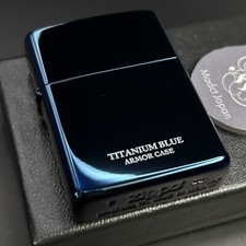 Zippo Armor Case Titanium Blue Side Logo Oil Lighter Etching Brass Japan New picture