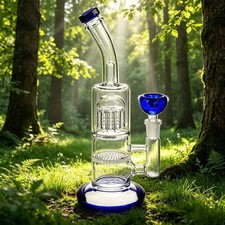 10 inches Blue Heavy Glass Bong Shisha Percolate Hookah Water Pipe w/ 14mm Bowl picture