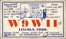 QSL Radio Card W9WII 1947 Lincoln Nebraska  Dick Wells Comic Radio Room Operator picture