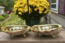Vintage Lot 2 Abalone Shell Footed Trinket Dish Smudge Bowl Ashtray Iridescent picture