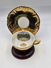VTG Bavarian Porcelain Gold Gilded Teacup & Saucer Souvenir Bayreuth Germany Tag picture