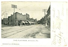 Athens PA The Flatiron Building Street Scene Undivided Back Postcard 1905 Posted picture
