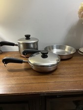 Vintage Revere Ware SS Copper Bottom 5 P Set Pot Pans Lids 3 Sizes picture