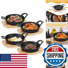Sliner 4 Sets Mini Cast Iron Skillet Wood Base Round, 8 Inches 、 picture