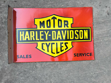 RARE PORCELAIN HARLEY DAVIDSON ENAMEL SIGN 24X16 INCHES DOUBLE SIDED WITH FLANGE picture