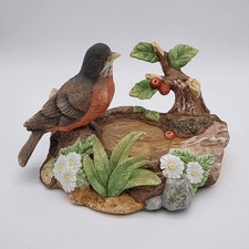 Vtg Robin By A Woodland Birdbath With Berries - Main Aisle Collection - 1990 picture
