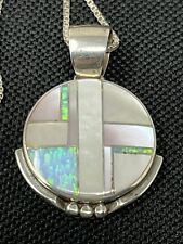 Navajo R.H. Boyd Sterling Silver Pendant Necklace Opal Mother of Pearl Inlay 18