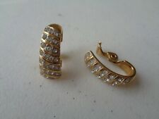 Elegant Vintage Gold Tone + Rhinestone Clip Earrings  D9 picture