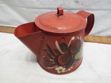 Signed Tole Painted Metal Pitcher Tin Box Tinware Floral Red 1978 Mary Walborn picture