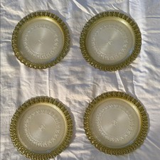 Louis Vuitton LV monogrammed. Set of 4 Gold and Clear Glass Plates 8.5