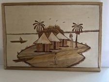Vintage Tiki Polynesian Hawaiian Wall Art Made of Wood On Fine Cotton Fabric 20