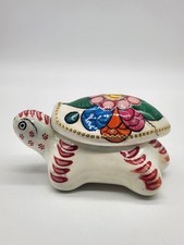 Art Pottery Mexico Turtle Covered Trinket Dish Floral picture
