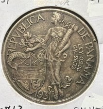 1931 Panama 1 Balboa 0.900 Silver Coin-HIGH GRADE-KM#13-MINTAGE=200,000 picture