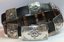 VINTAGE NATIVE AMERICAN RICK WERITO STAMPED STERLING SILVER SQUARE CONCHO BELT picture