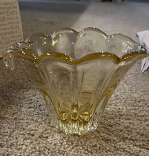 Teleflora Clear Art Glass Vase - Vintage Amber Ribbed with Waterfall Design picture