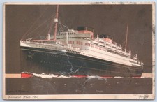 RMS Georgic Cunard White Star Ocean Liner Ship Postcard 1936 Bermuda Postmark picture