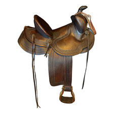 Keyston Bros Vintage Collectors Beartrap Saddle 1940s Dark Oil Highback 14” Seat picture