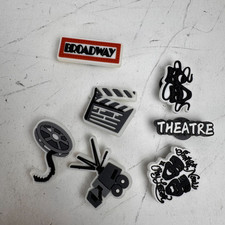 6pc Broadway Theatre Movie Shoe Charms Set Clapperboard Film Reel Camera PVC Pin picture