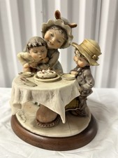 Giuseppe Armani 1982 Children at Table Figurine Porcelain Signed w/ Wood Base picture