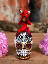 Sm Sugar Skull Devil Baby drinking Beer Day of the Dead Puebla Handmade Mexico picture