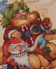 UNUSED vintage CHRISTMAS card, gnome and nutcracker, David Wenzel 7