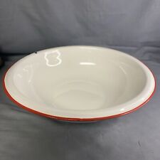 Vintage Enamelware With Red Trim Basin Farm House Round Wash Bowl  13” picture