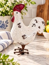 Rustic Farmhouse Rooster Figurine Crackle Glaze Ceramic Metal Feet Country Decor picture