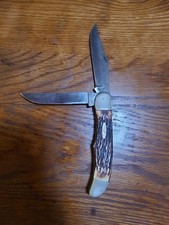 Ka-Bar USA 2 Blade Pocket Knife Jigged Brown Handle Vintage Folding Knife picture