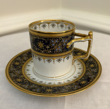 Antique Davis Collamore New York Cup Saucer Cobalt Gold Twig Handle picture
