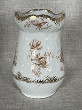 Antique W.H. Grindley Semi-Porcelain Floral Vase w Gold Trim, Rose Pattern 5” T picture
