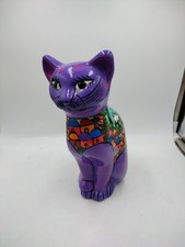 Walt Disney World Folk Art Cat Figurine Purple Mexican Southwestern Pottery EUC picture