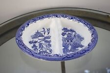 Churchill Blue Willow Oval Divided Serving Dish Staffordshire  England 10” picture