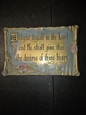 Vtg 1928 A.E. Mitchell Art Co Psalm 37:4 Cast Metal Wall Plaque Religious #144 picture