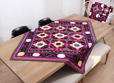 Suzani Uzbek Embroidered Table Cover 3.97' x 4.46' VINTAGE FAST Shipment 15616 picture