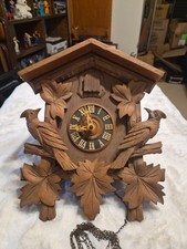 Vintage German Cuckoo Clock Hand Carved Wood Birds Leaves Tested Working. picture