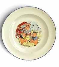 Disney Three Little Pigs Plate Patriot China Blue Rim Made in Japan 1933 picture