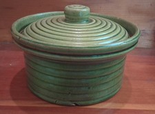 Antique rare early mccoy yellowware green glazed beehive cheese crock picture