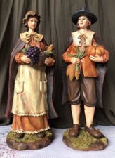 Set of Pilgrim Man & Woman Figurines Thanksgiving Fall Harvest Decor 12