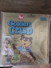 Vintage 1990s Post Golden Crisp Cereal Flat Box & Sealed Sugar Bear Ornament picture