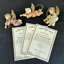 3 VTG Berta Hummel Angel Band Ornaments Lot COAs Trombonist Piper Trumpeter picture