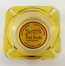 Vintage 70's Denny's Fine Foods Satisfies 24 Hours a Day Yellow Glass Ashtray picture