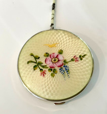 STUNNING Antique BIRD & Hand Painted STERLING ENAMEL GUILLOCHE Compact by THOMAE picture