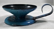 Vintage HANOVA of Pasadena Blue Candle Holder Chamberstick Brutalist MCM Steel picture
